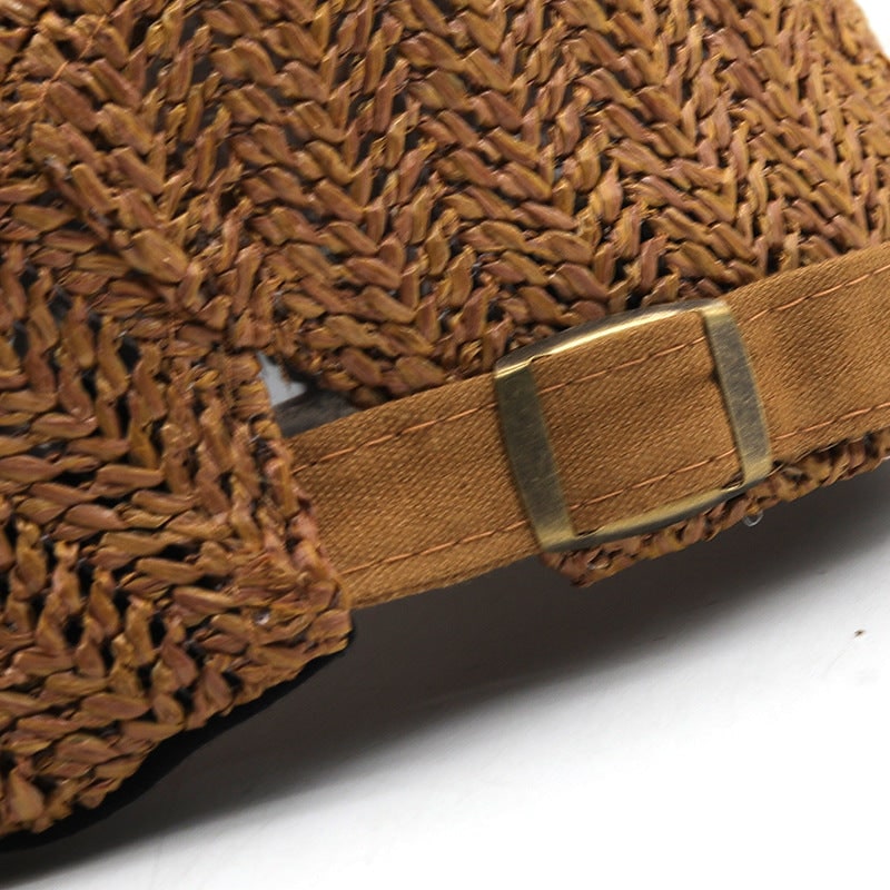 Men's Woven Straw Flat Cap with Chevron Weave and Adjustable Buckle Strap - Image 4