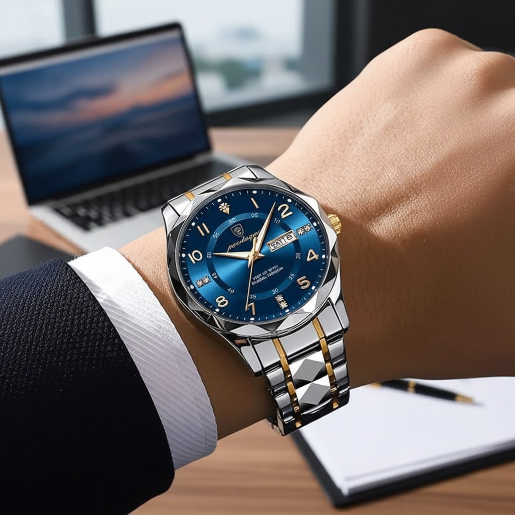 Men's Wrist Watch Rose Gold and Silver Stainless Steel Analog Dress Watches Luxury - Image 1