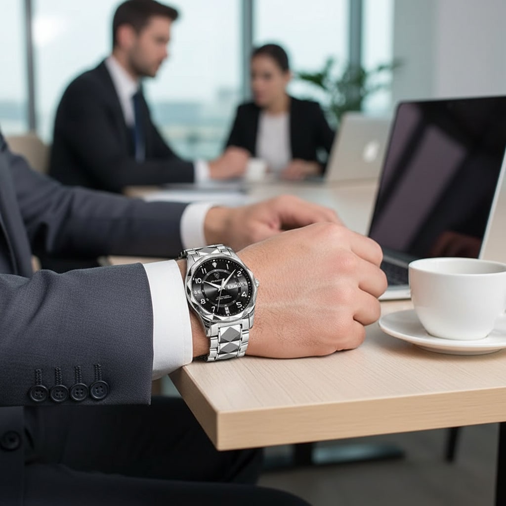 Men's Wrist Watch Rose Gold and Silver Stainless Steel Analog Dress Watches Luxury - Image 11