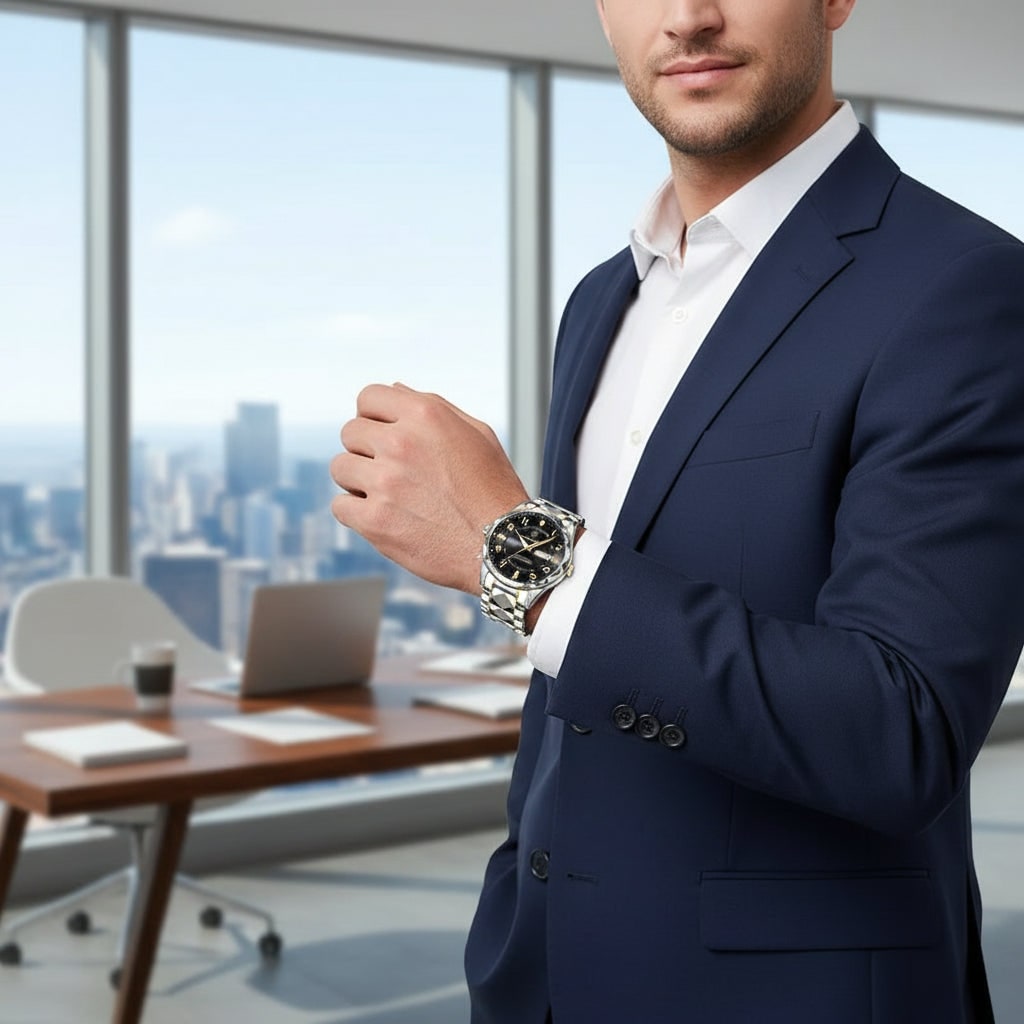 Men's Wrist Watch Rose Gold and Silver Stainless Steel Analog Dress Watches Luxury - Image 4