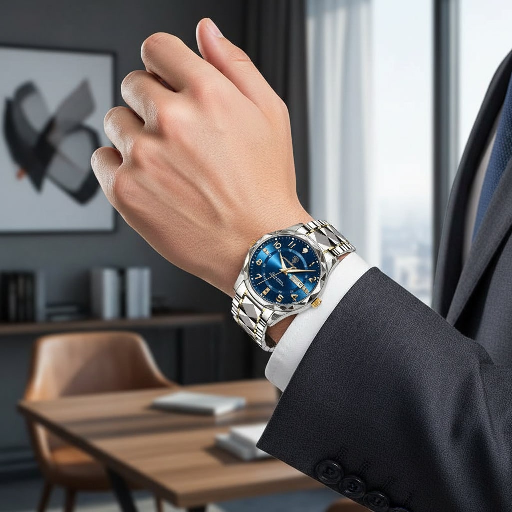 Men's Wrist Watch Rose Gold and Silver Stainless Steel Analog Dress Watches Luxury - Image 5