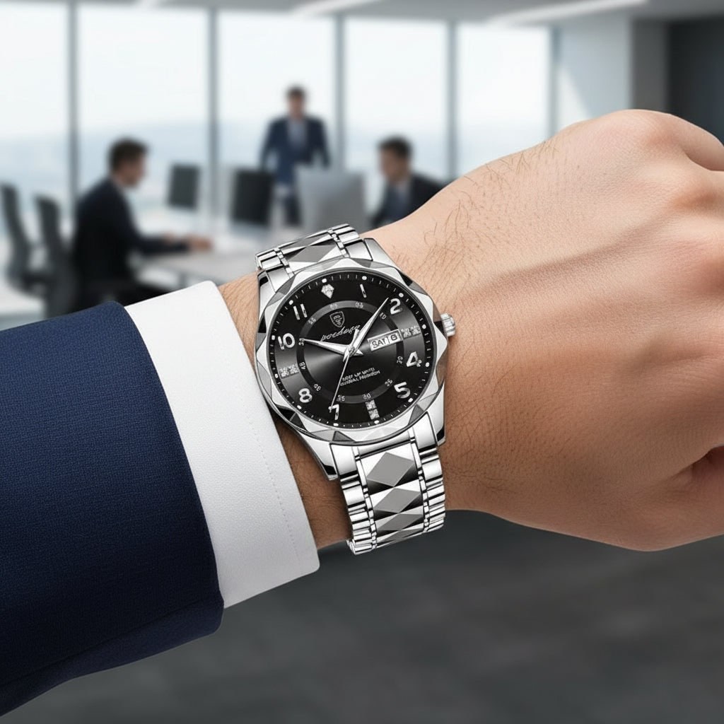 Men's Wrist Watch Rose Gold and Silver Stainless Steel Analog Dress Watches Luxury - Image 6
