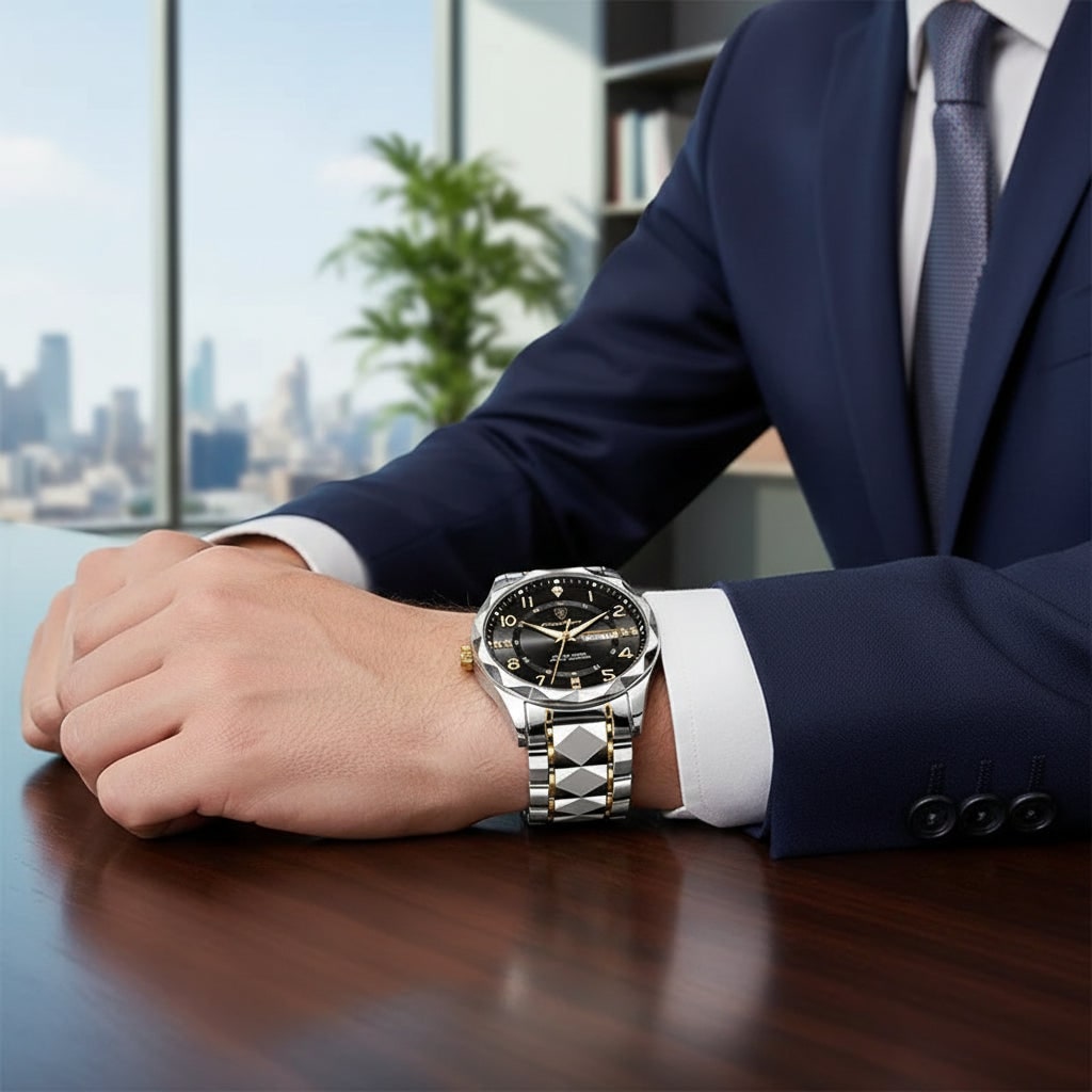 Men's Wrist Watch Rose Gold and Silver Stainless Steel Analog Dress Watches Luxury - Image 7
