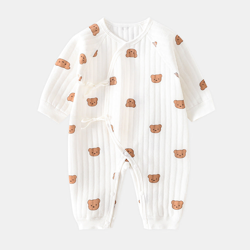 Bear Print Baby Romper for Spring and Autumn – Comfortable One-Piece Outfit for Infants and Toddlers
