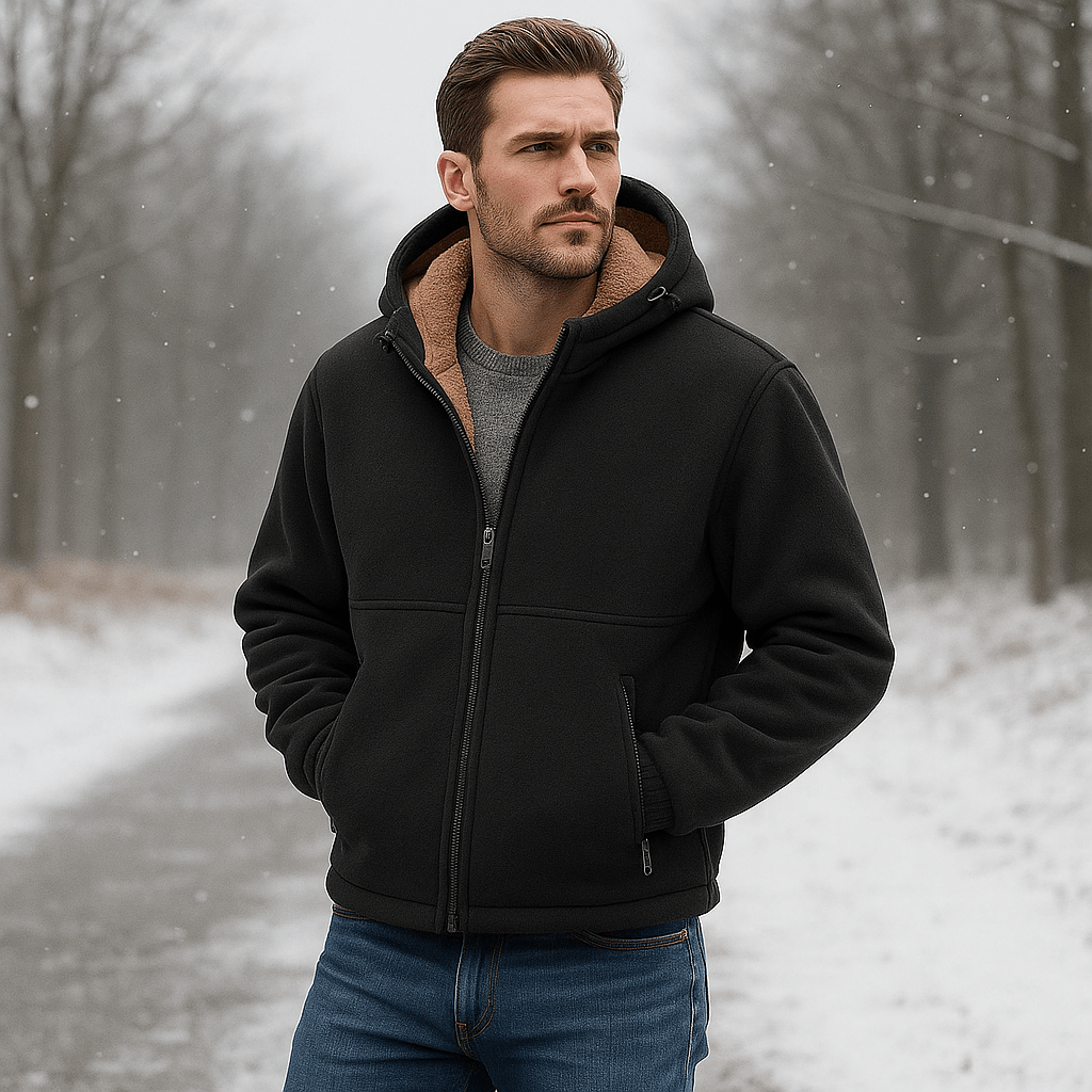 Men's Zip-Up Fleece Jacket with Sherpa Lining - Regular Fit