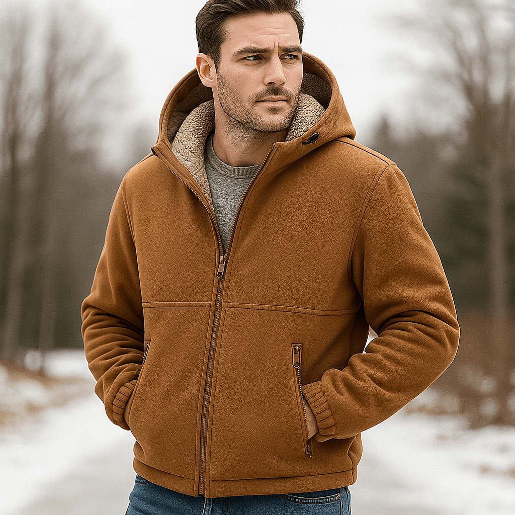 Men's Zip-Up Fleece Jacket with Sherpa Lining - Regular Fit