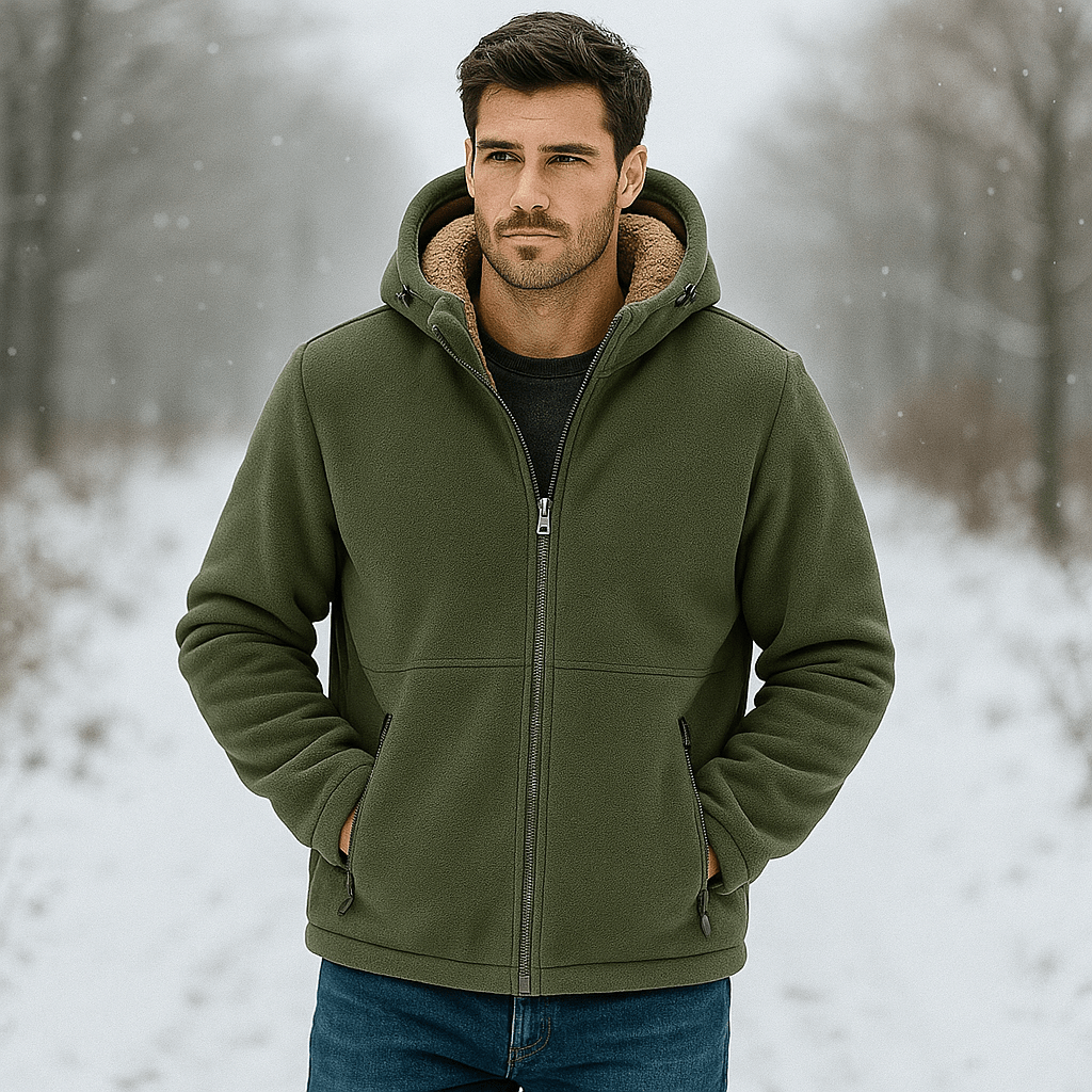 Men's Zip-Up Fleece Jacket with Sherpa Lining - Regular Fit