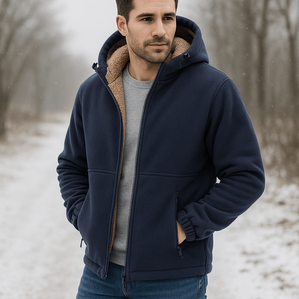 Men's Zip-Up Fleece Jacket with Sherpa Lining - Regular Fit