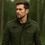Men's Military-Inspired Jacket - Stand-Up Collar - Robust Construction