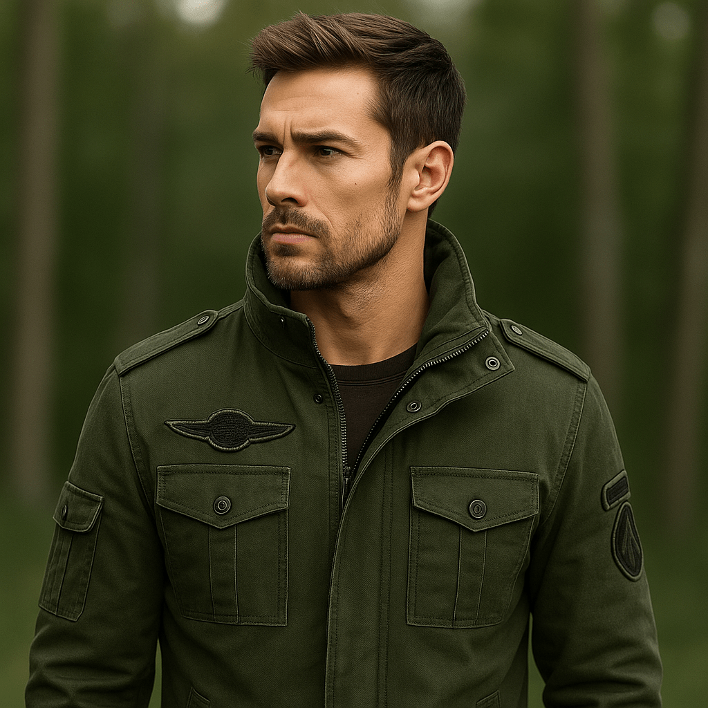 Men's Military-Inspired Jacket - Stand-Up Collar - Robust Construction