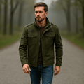 Men's Military-Inspired Jacket - Stand-Up Collar - Robust Construction