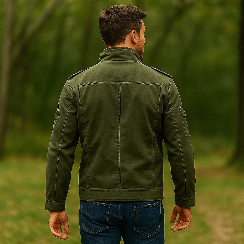 Men's Military-Inspired Jacket - Stand-Up Collar - Robust Construction