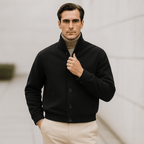 Men's Relaxed Fit Jacket - Soft Textured Fabric with High Collar and Button Closure