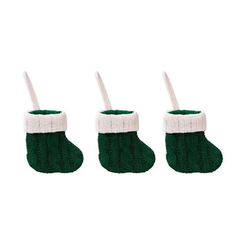 Mini Christmas Stockings Knitted Cable-Knit with White Cuff for Ornaments and Cutlery - Image 3