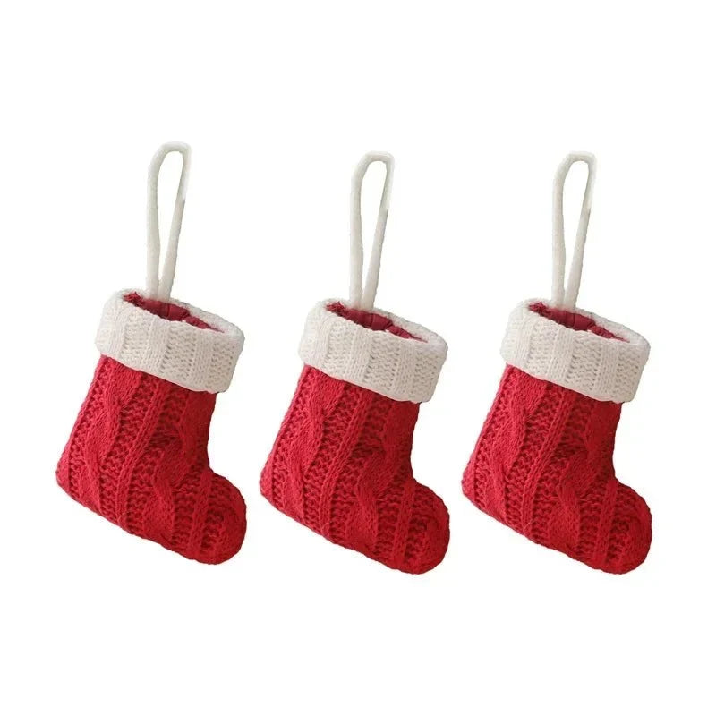 Mini Christmas Stockings Knitted Cable-Knit with White Cuff for Ornaments and Cutlery - Image 4