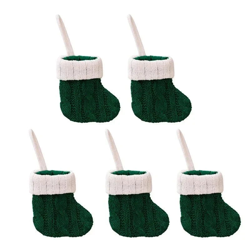 Mini Christmas Stockings Knitted Cable-Knit with White Cuff for Ornaments and Cutlery - Image 5