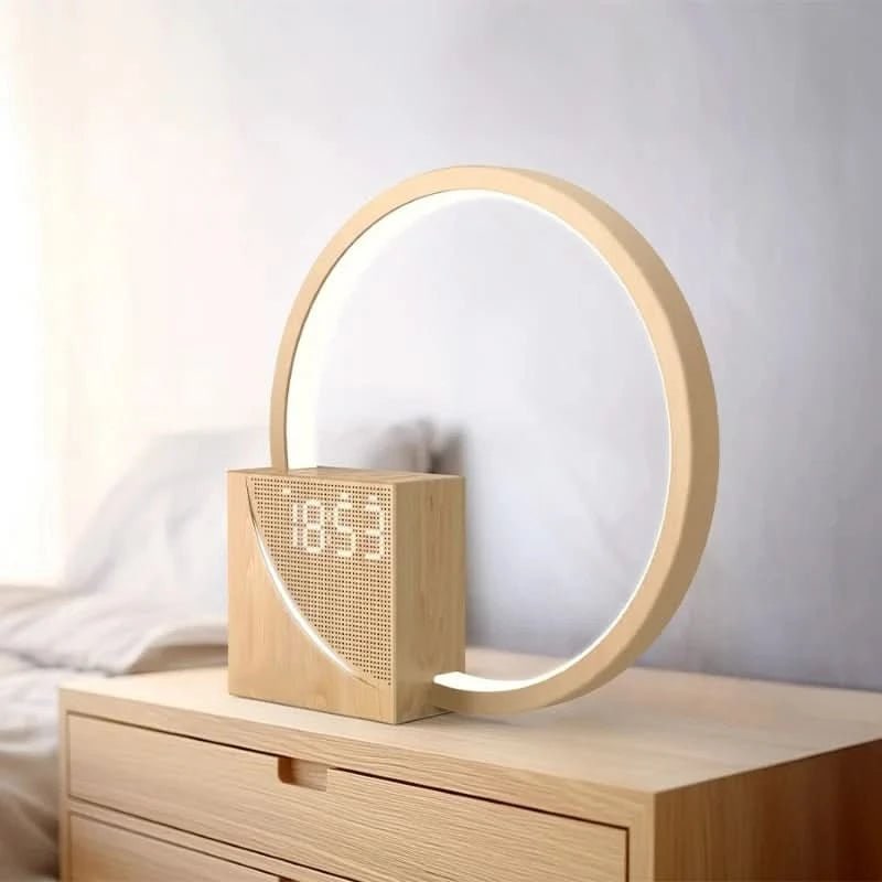Modern Alarm Clock Lamp LED Light Bedside Digital Wood USB For Bedroom - Image 2