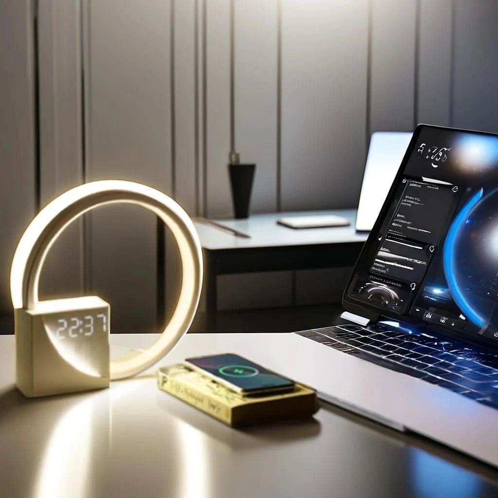 Modern Alarm Clock Lamp LED Light Bedside Digital Wood USB For Bedroom - Image 5