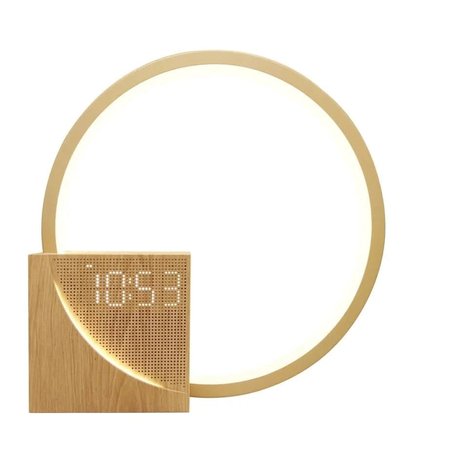 Modern Alarm Clock Lamp LED Light Bedside Digital Wood USB For Bedroom - Image 6