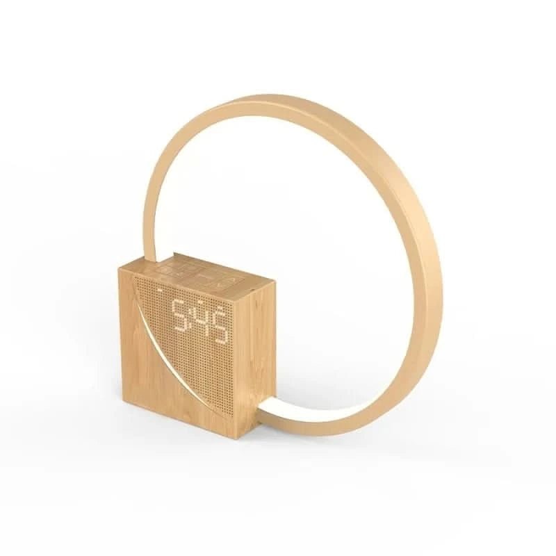 Modern Alarm Clock Lamp LED Light Bedside Digital Wood USB For Bedroom - Image 7