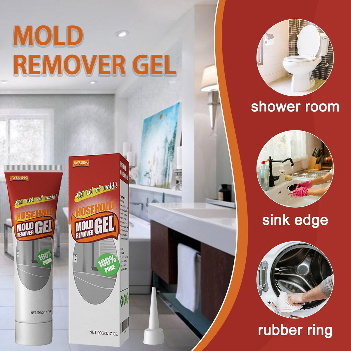 Mold and Mildew Remover Professional Gel with Precision Nozzle for Bathroom Tile Grout - Image 1