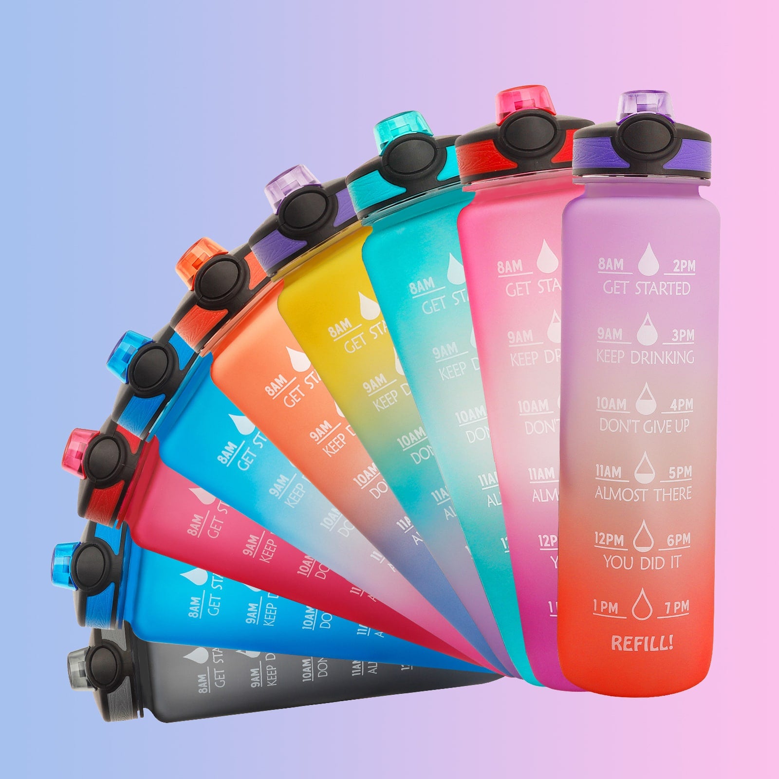 Motivational Sports Water Bottle with Time Markers 32 Oz Flip-Top Lid and Fruit Infuser - Image 11