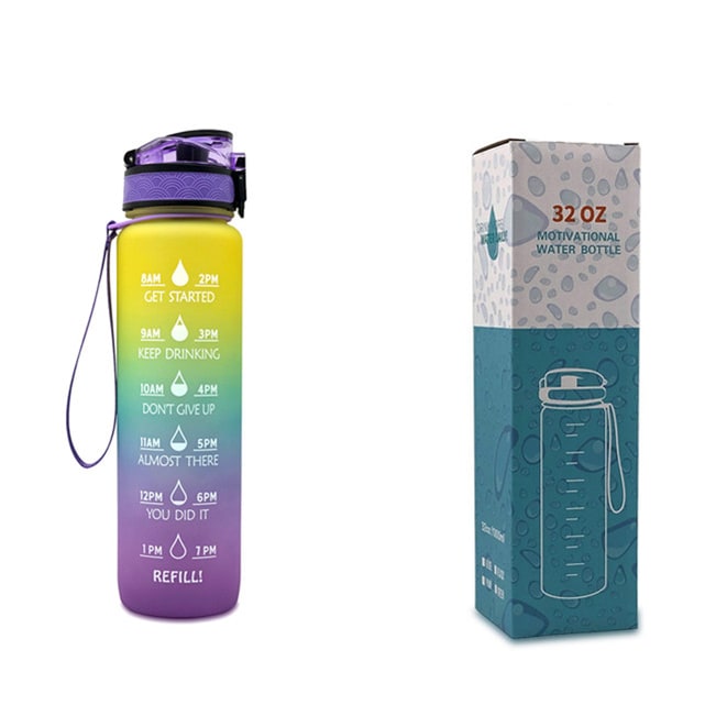 Motivational Sports Water Bottle with Time Markers 32 Oz Flip-Top Lid and Fruit Infuser - Image 12