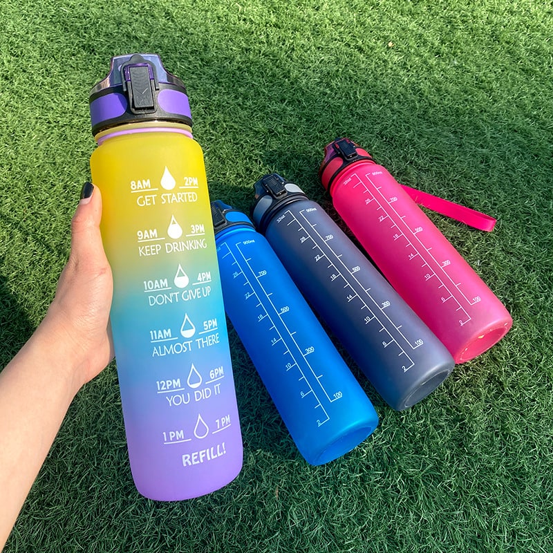 Motivational Sports Water Bottle with Time Markers 32 Oz Flip-Top Lid and Fruit Infuser - Image 19