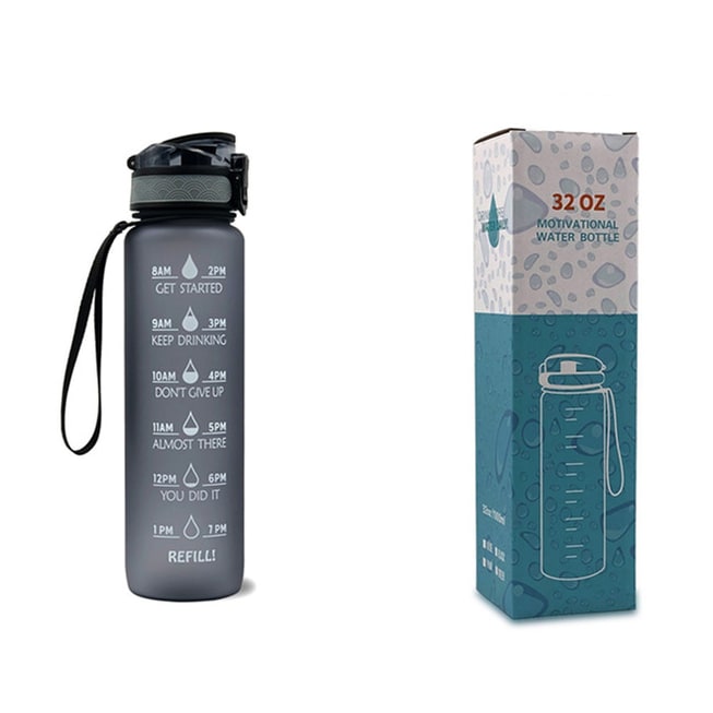 Motivational Sports Water Bottle with Time Markers 32 Oz Flip-Top Lid and Fruit Infuser - Image 2