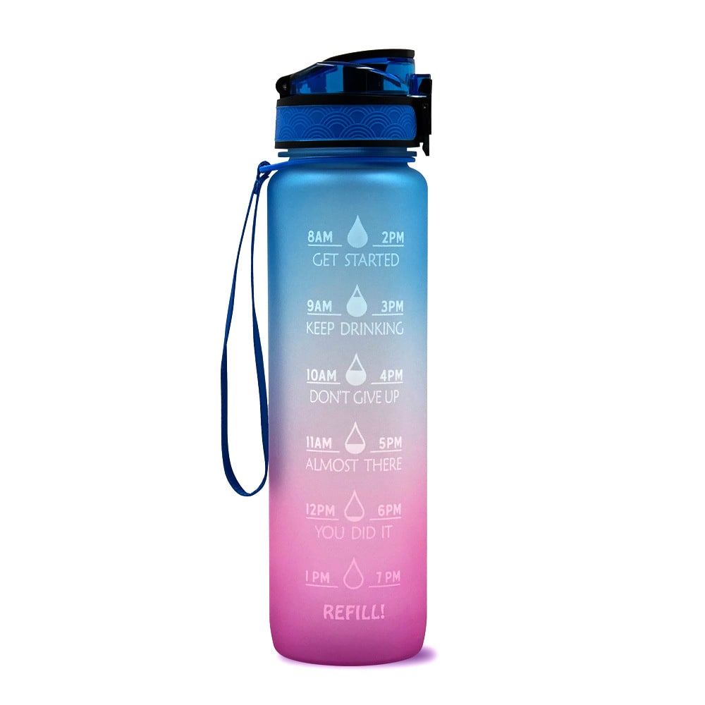 Motivational Sports Water Bottle with Time Markers 32 Oz Flip-Top Lid and Fruit Infuser - Image 21