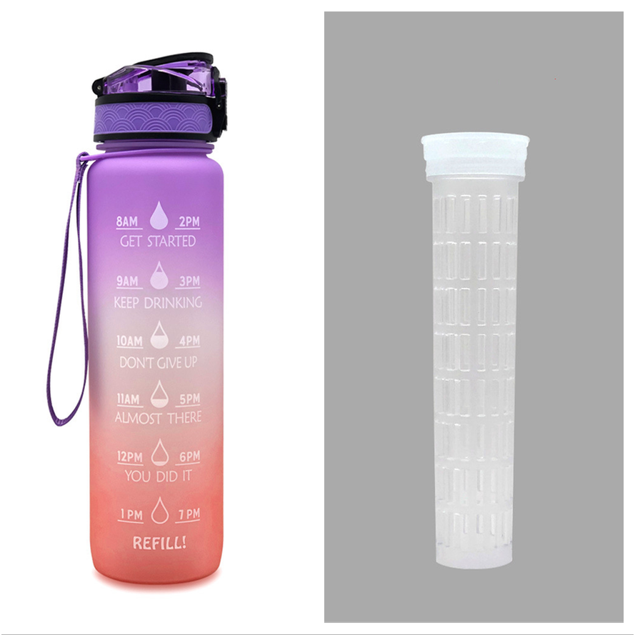 Motivational Sports Water Bottle with Time Markers 32 Oz Flip-Top Lid and Fruit Infuser - Image 23