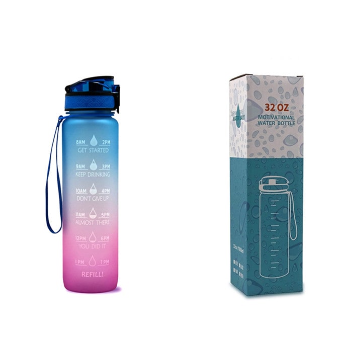 Motivational Sports Water Bottle with Time Markers 32 Oz Flip-Top Lid and Fruit Infuser - Image 26