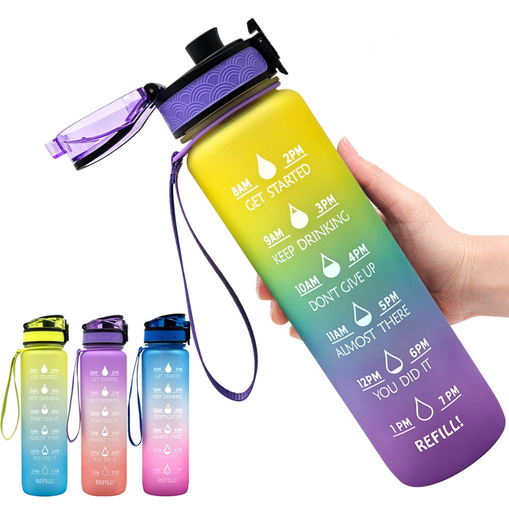 Motivational Sports Water Bottle with Time Markers 32 Oz Flip-Top Lid and Fruit Infuser - Image 28