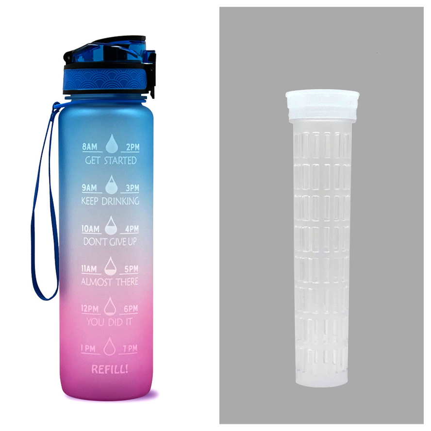 Motivational Sports Water Bottle with Time Markers 32 Oz Flip-Top Lid and Fruit Infuser - Image 3