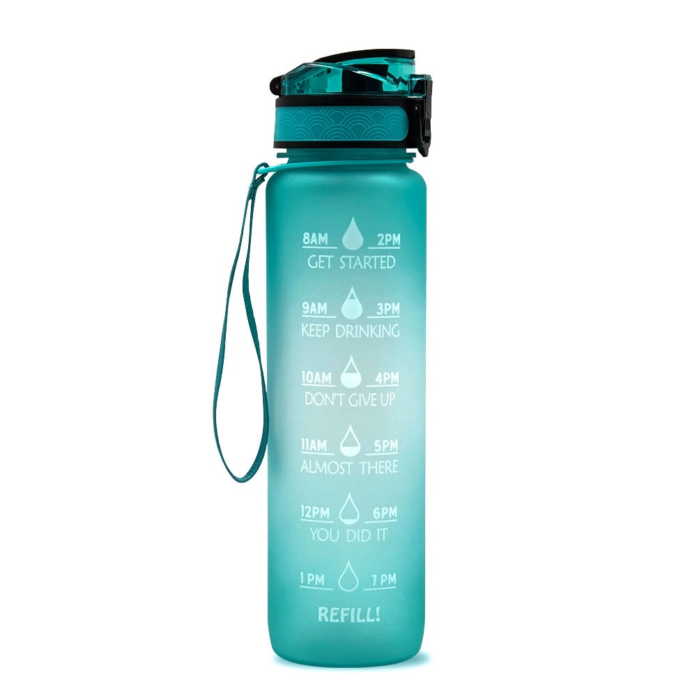 Motivational Sports Water Bottle with Time Markers 32 Oz Flip-Top Lid and Fruit Infuser - Image 35