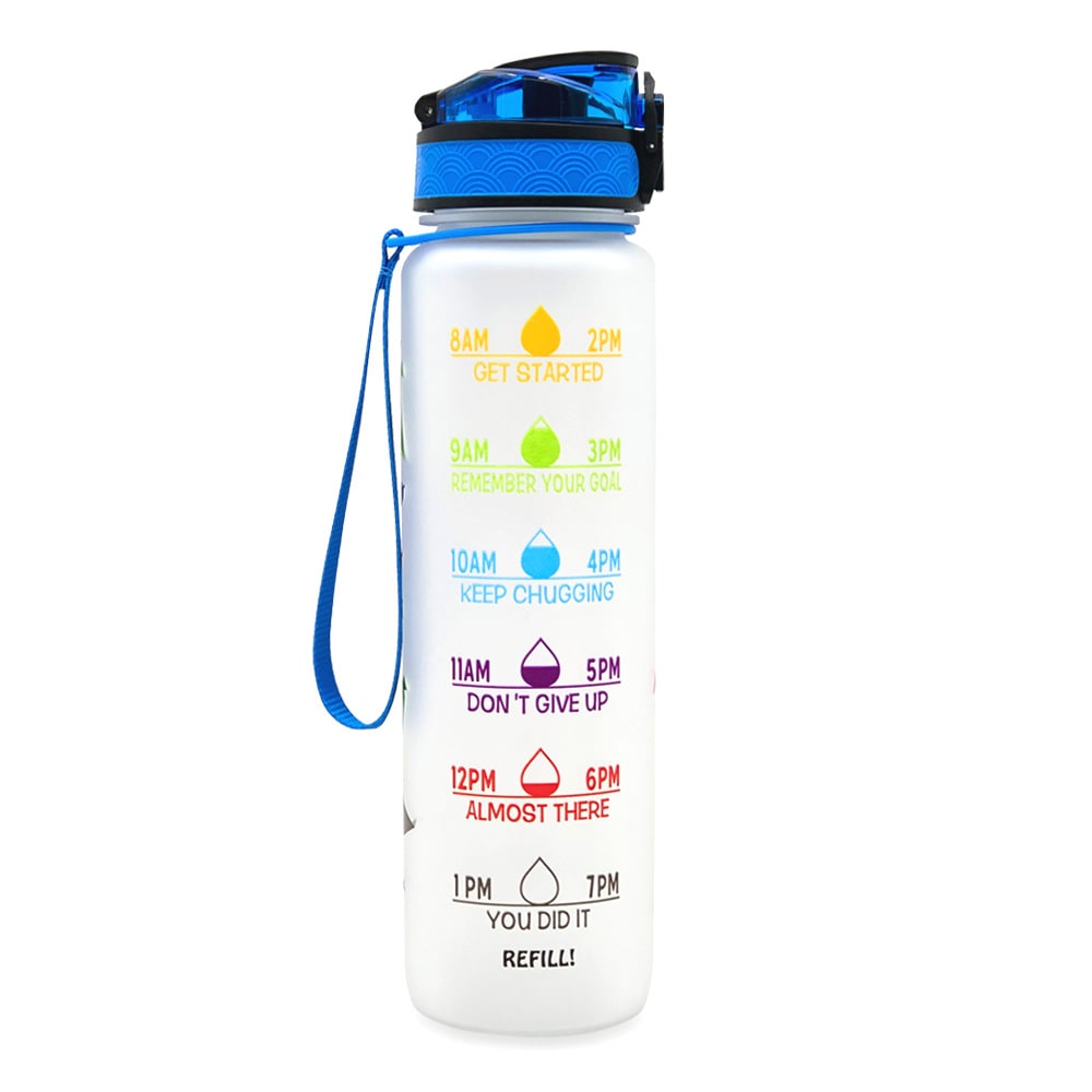 Motivational Sports Water Bottle with Time Markers 32 Oz Flip-Top Lid and Fruit Infuser - Image 37