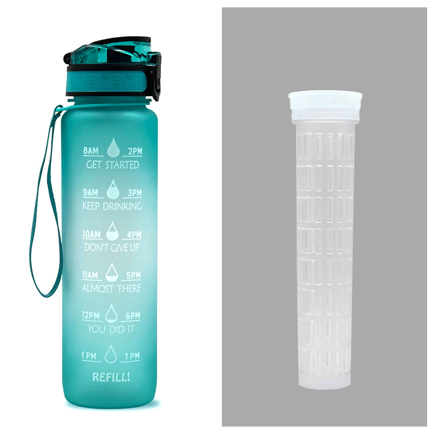 Motivational Sports Water Bottle with Time Markers 32 Oz Flip-Top Lid and Fruit Infuser - Image 41