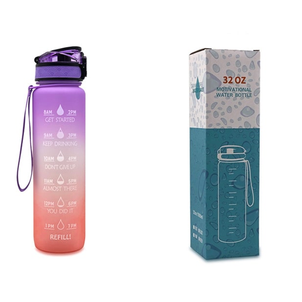 Motivational Sports Water Bottle with Time Markers 32 Oz Flip-Top Lid and Fruit Infuser - Image 42