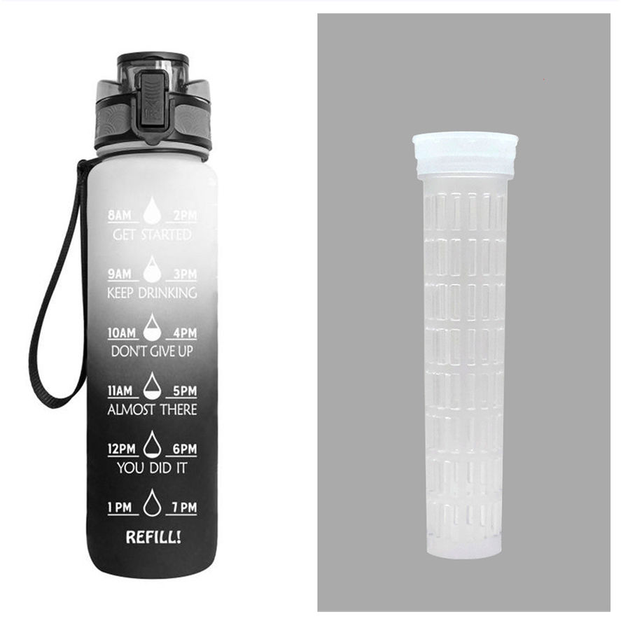 Motivational Sports Water Bottle with Time Markers 32 Oz Flip-Top Lid and Fruit Infuser - Image 8
