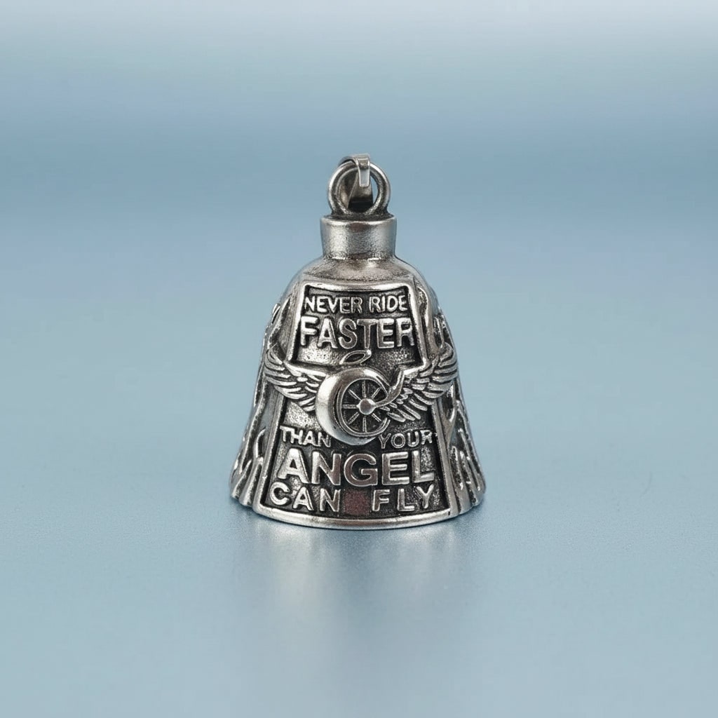 Motorcycle Guardian Bell Pendant with Chain Biker Angel Charm Vintage Cast Metal - Image 10