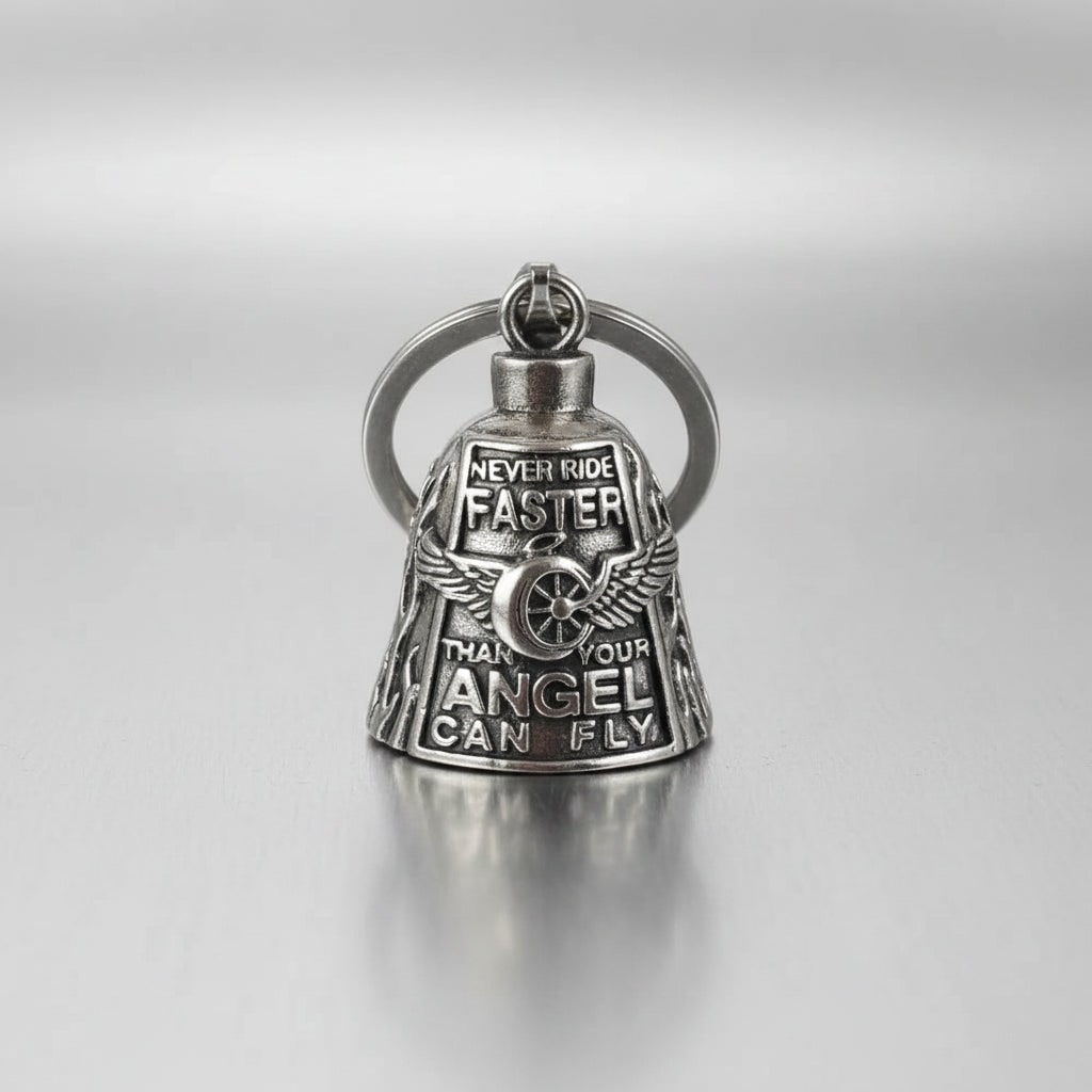 Motorcycle Guardian Bell Pendant with Chain Biker Angel Charm Vintage Cast Metal - Image 6