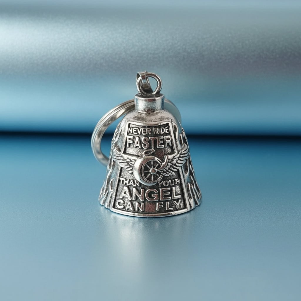 Motorcycle Guardian Bell Pendant with Chain Biker Angel Charm Vintage Cast Metal - Image 8