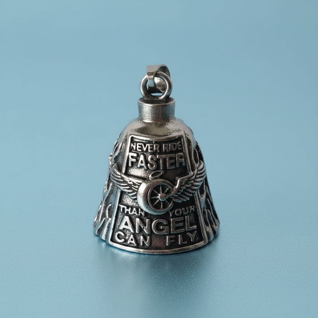 Motorcycle Guardian Bell Pendant with Chain Biker Angel Charm Vintage Cast Metal - Image 9