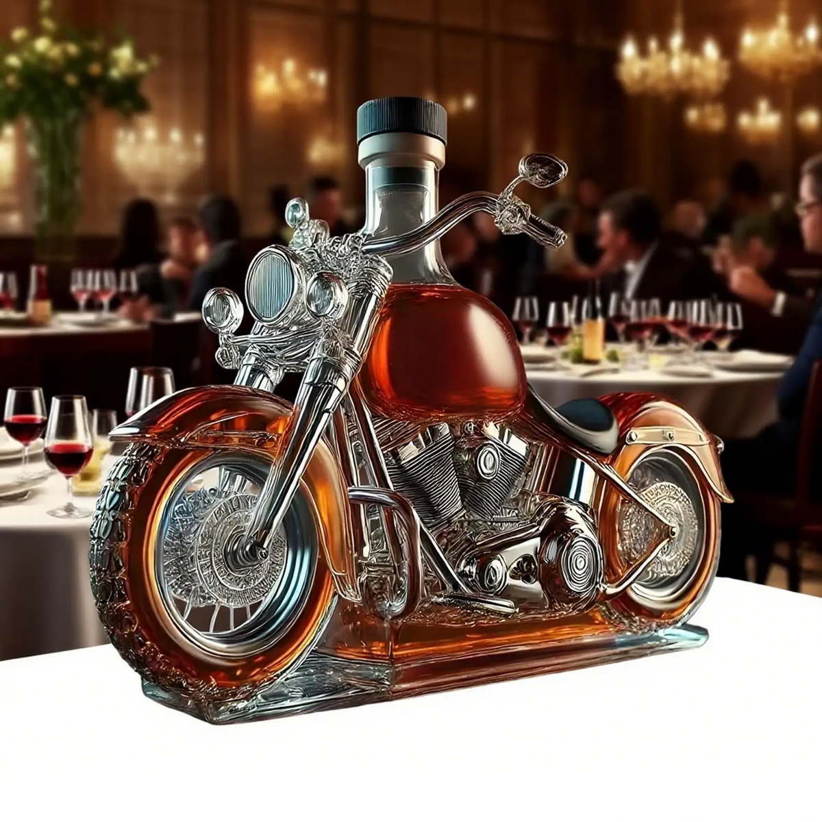 Motorcycle Whiskey Decanter with Alcohol Set Glass Cruiser Design with Silver Accents - Image 2