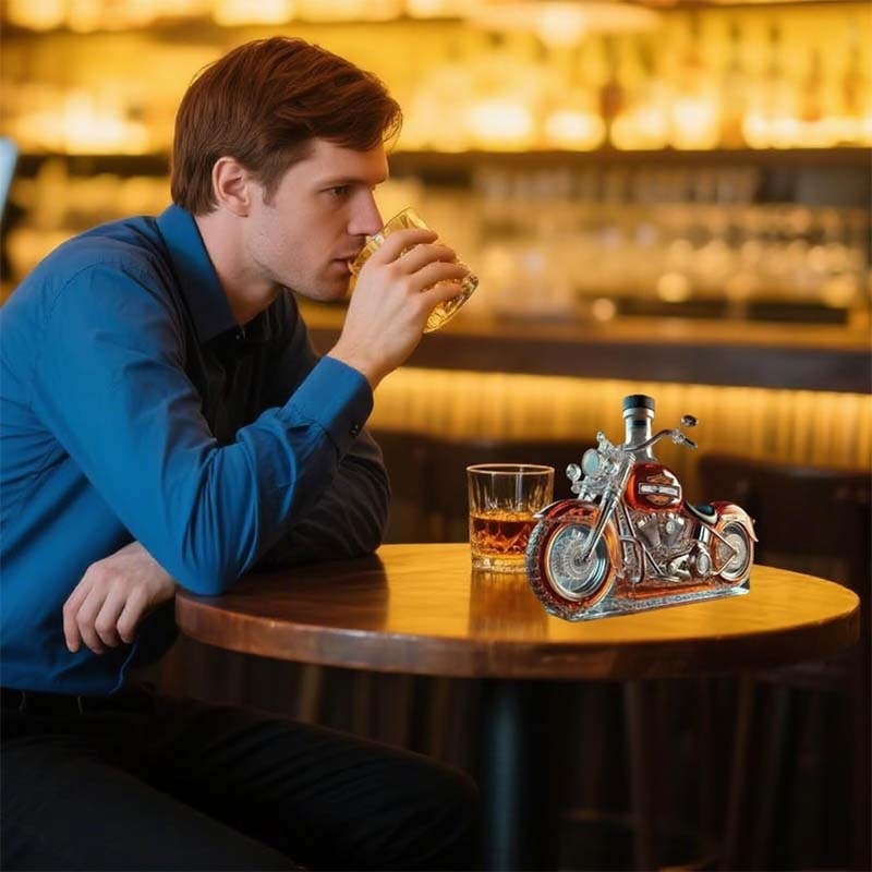 Motorcycle Whiskey Decanter with Alcohol Set Glass Cruiser Design with Silver Accents - Image 4