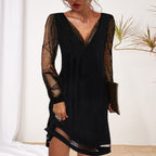 Mesh Sleeve Evening Gown with Asymmetrical Hem