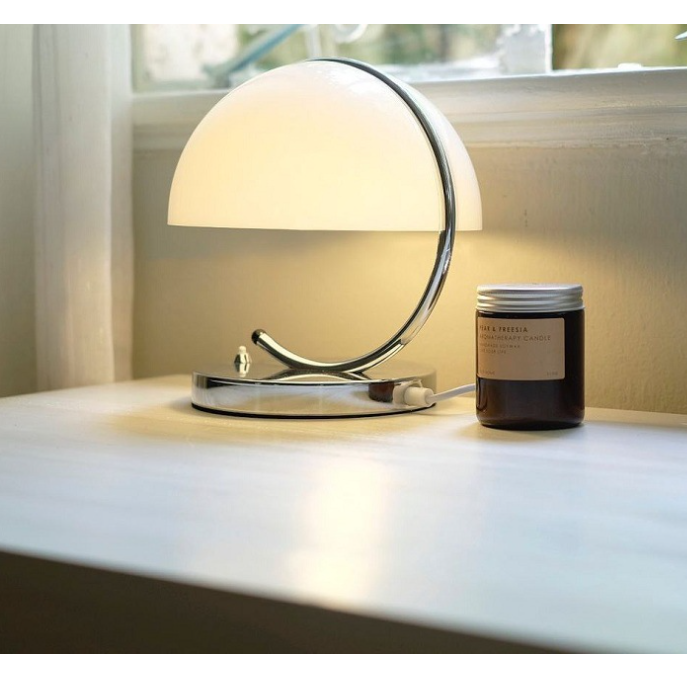 Mushroom Table Lamp with Curved Chrome Arm Retro Mid Century Modern Bedside for Study Bedroom Office - Image 1