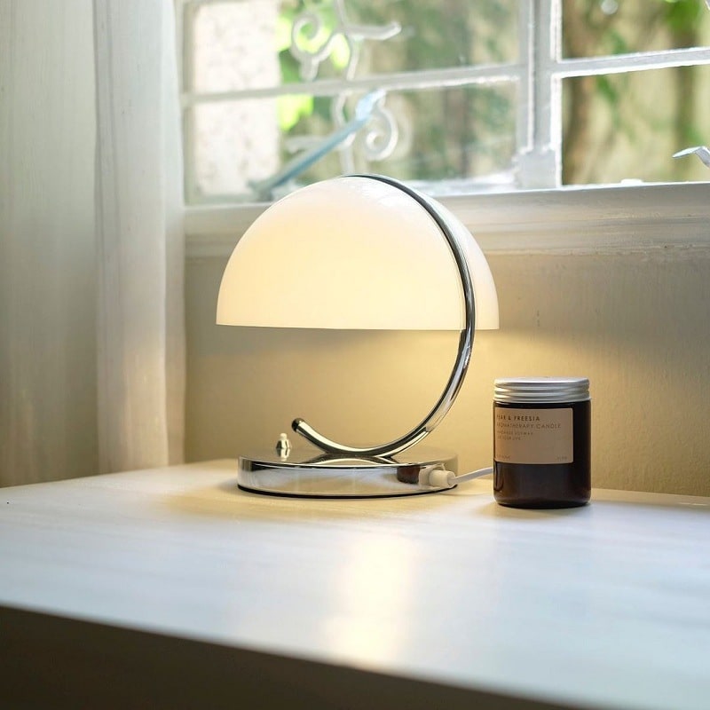Mushroom Table Lamp with Curved Chrome Arm Retro Mid Century Modern Bedside for Study Bedroom Office - Image 4