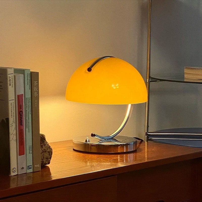 Mushroom Table Lamp with Curved Chrome Arm Retro Mid Century Modern Bedside for Study Bedroom Office - Image 5