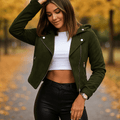 Women's Slim Fit Biker Jacket – Short Length with Asymmetrical Zip – Structured Style